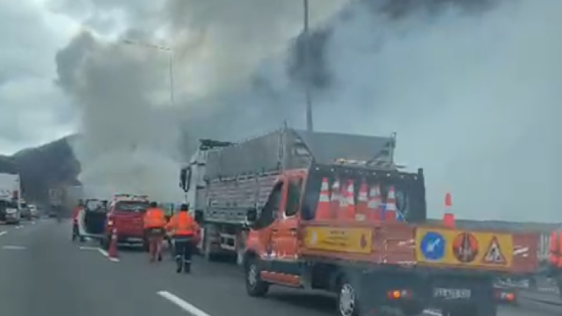 TEM'DE MİNİBÜS YANGINI