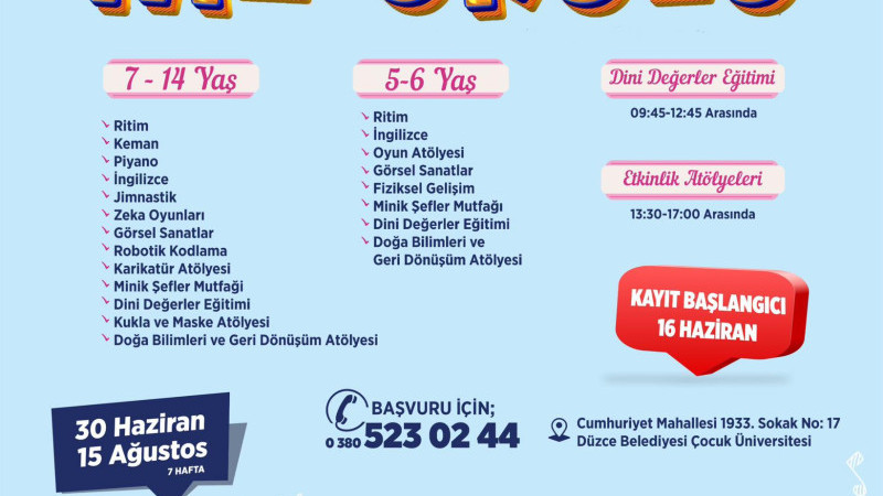 ÇOCUK ÜNİVERSİTESİ’NDE YAZ MARATONU BAŞLIYOR